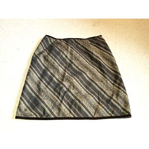 VINTAGE Womens Skirt-J.JILL-brown striped taffeta lined embroidered tapestry-16P
